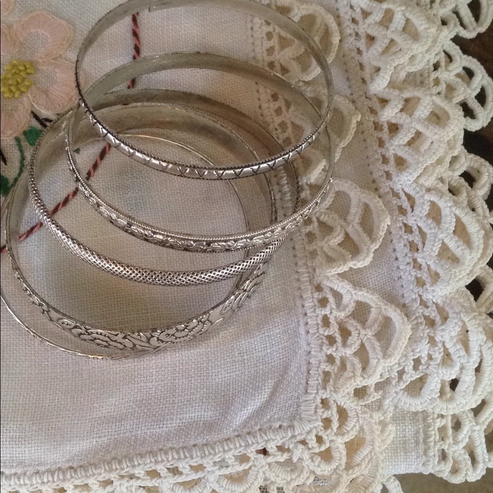 Silver toned bangle bracelets
